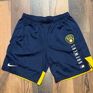 Milwaukee Brewers Nike Navy and Yellow Athletic Shorts